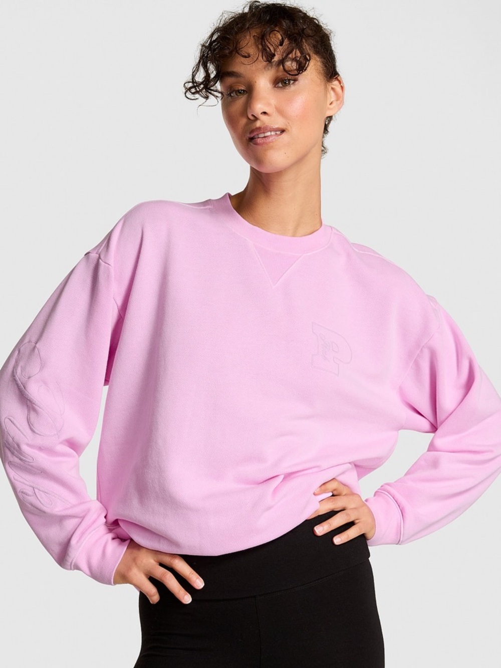 PINK VS CAMPUS FLEECE OVERSIZED CREW SWEATSHIRT